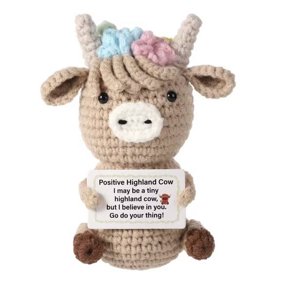 Highland Cow Plush Flower Crown | Motivational Message Gift | Handmade Amigurumi - Picture 1 of 5
